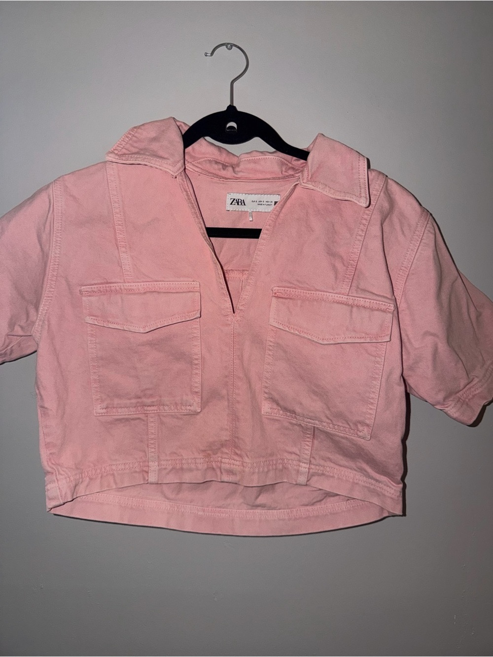 Zara Blush Pink Cropped Denim Top